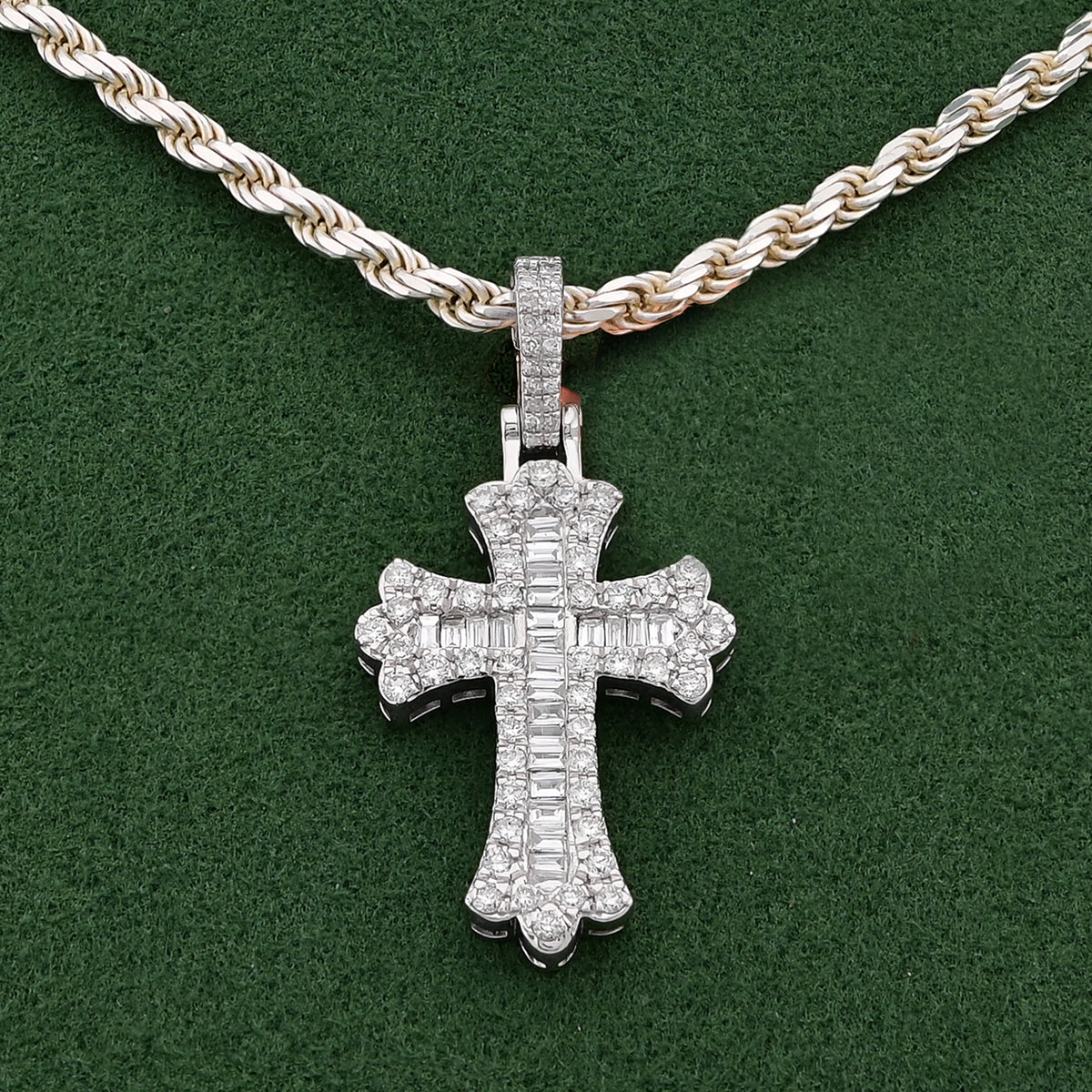 Budded Cross Pendant 1.05CT Lab Diamond Baguettes Men Women Charm — view 2
