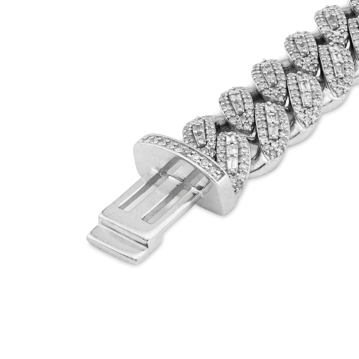 10K White Gold 7.5CT Natural Diamond Round/Baguette 8MM Cuban Link Bracelet 8" 48.8g — view 4