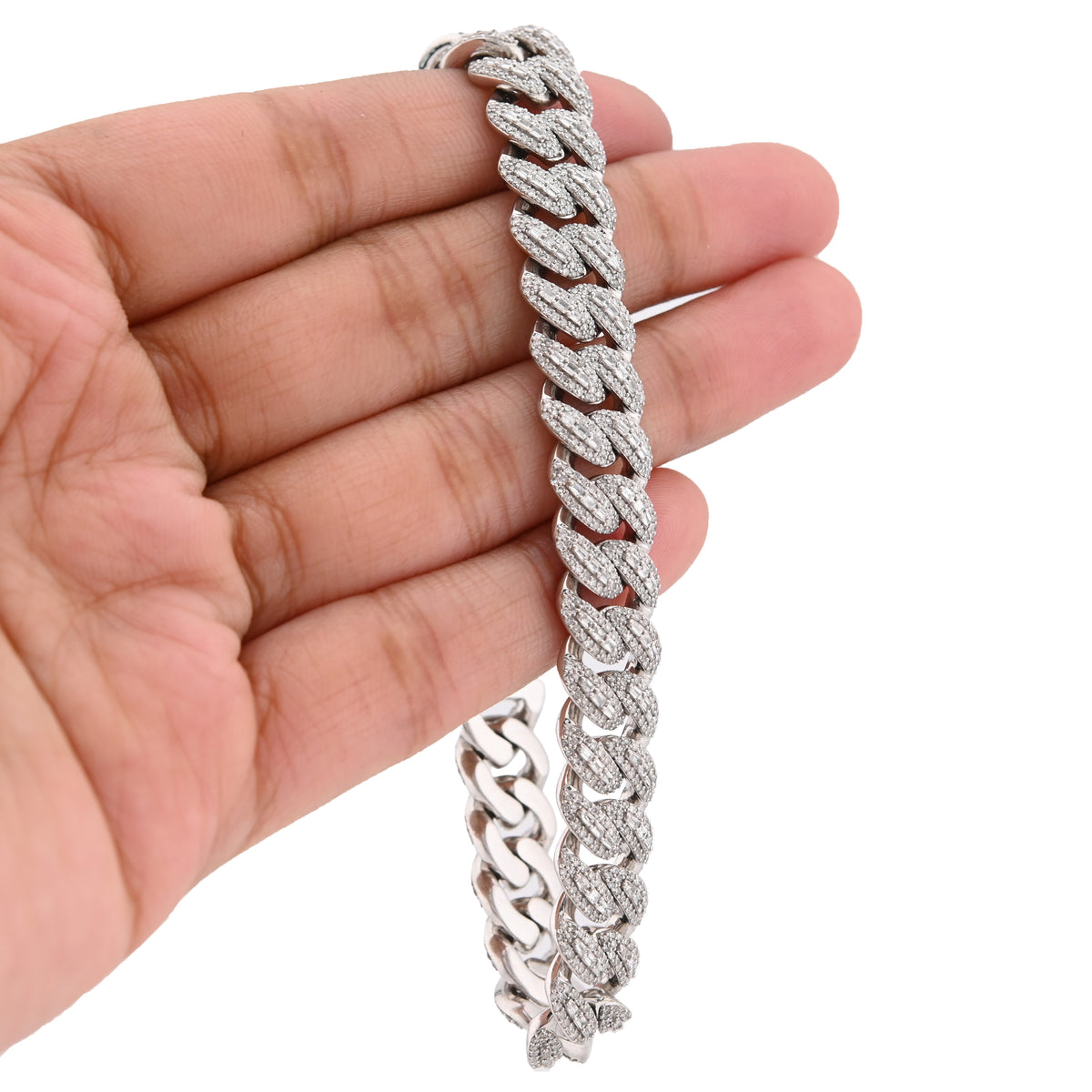 10K White Gold 7.5CT Natural Diamond Round/Baguette 8MM Cuban Link Bracelet 8" 48.8g — view 5