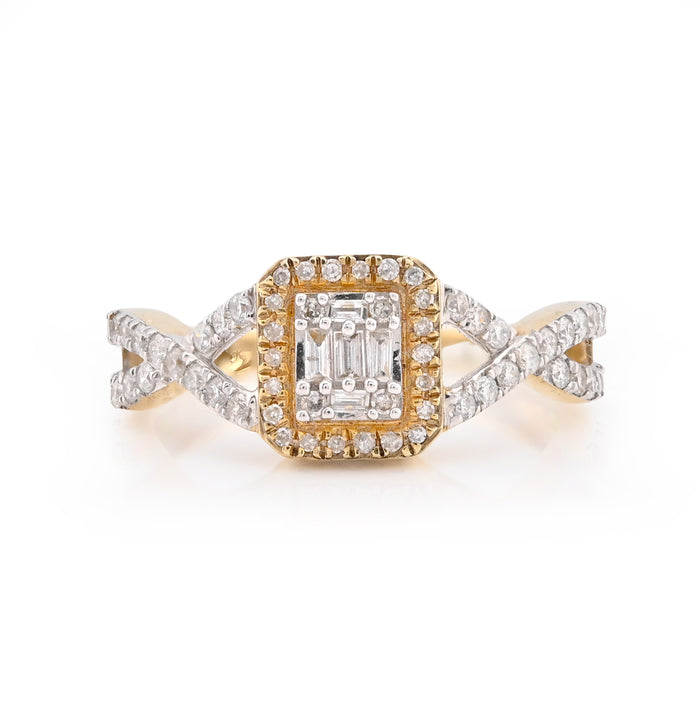 10K Yellow Gold 0.49CT Square Shape Round/Baguette Natural Diamond Women Ring — view 1