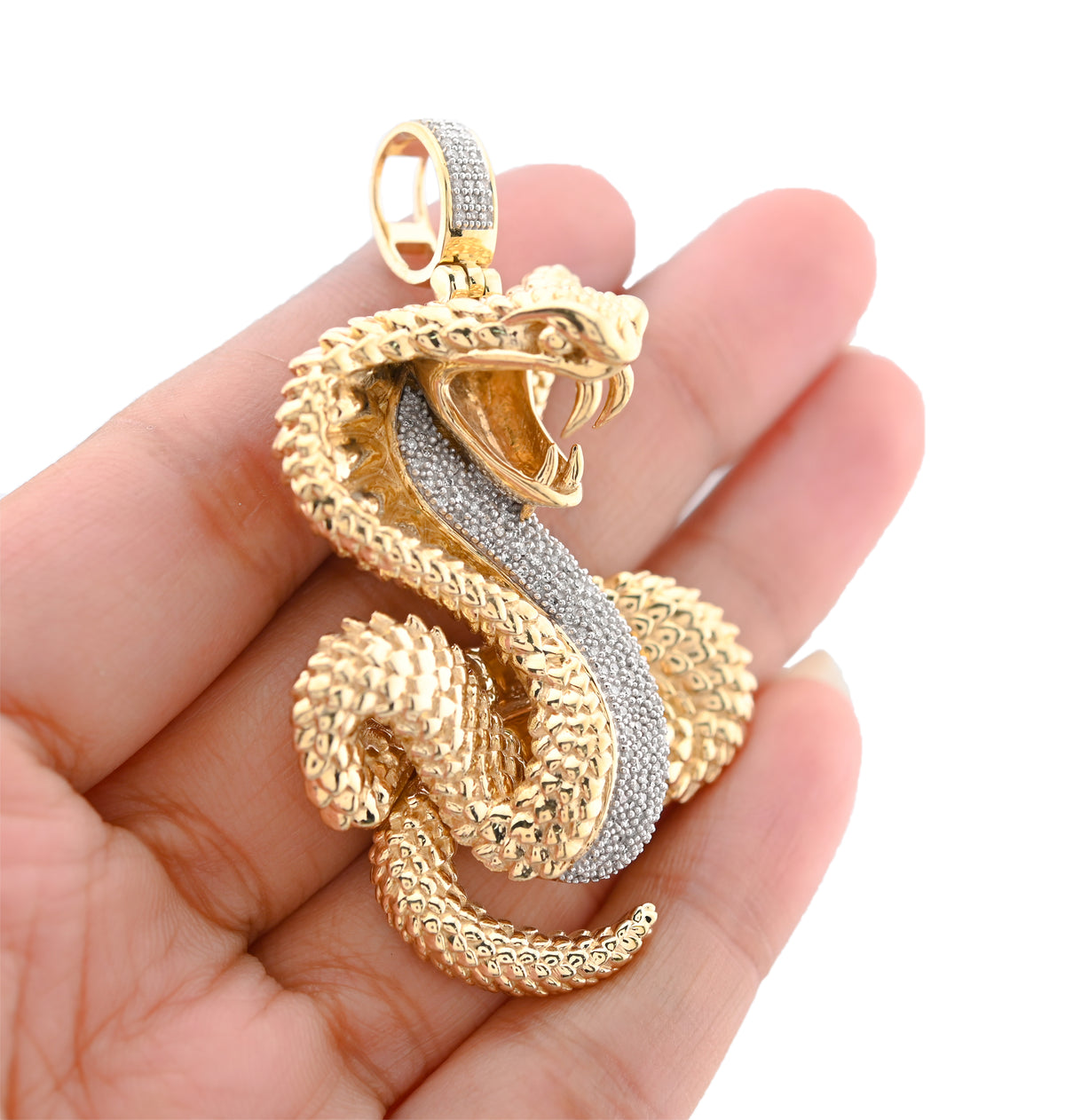 10K Yellow Gold Snake Pendant 0.50CT Natural Diamond 62.5MM 33g Men Charm — view 6