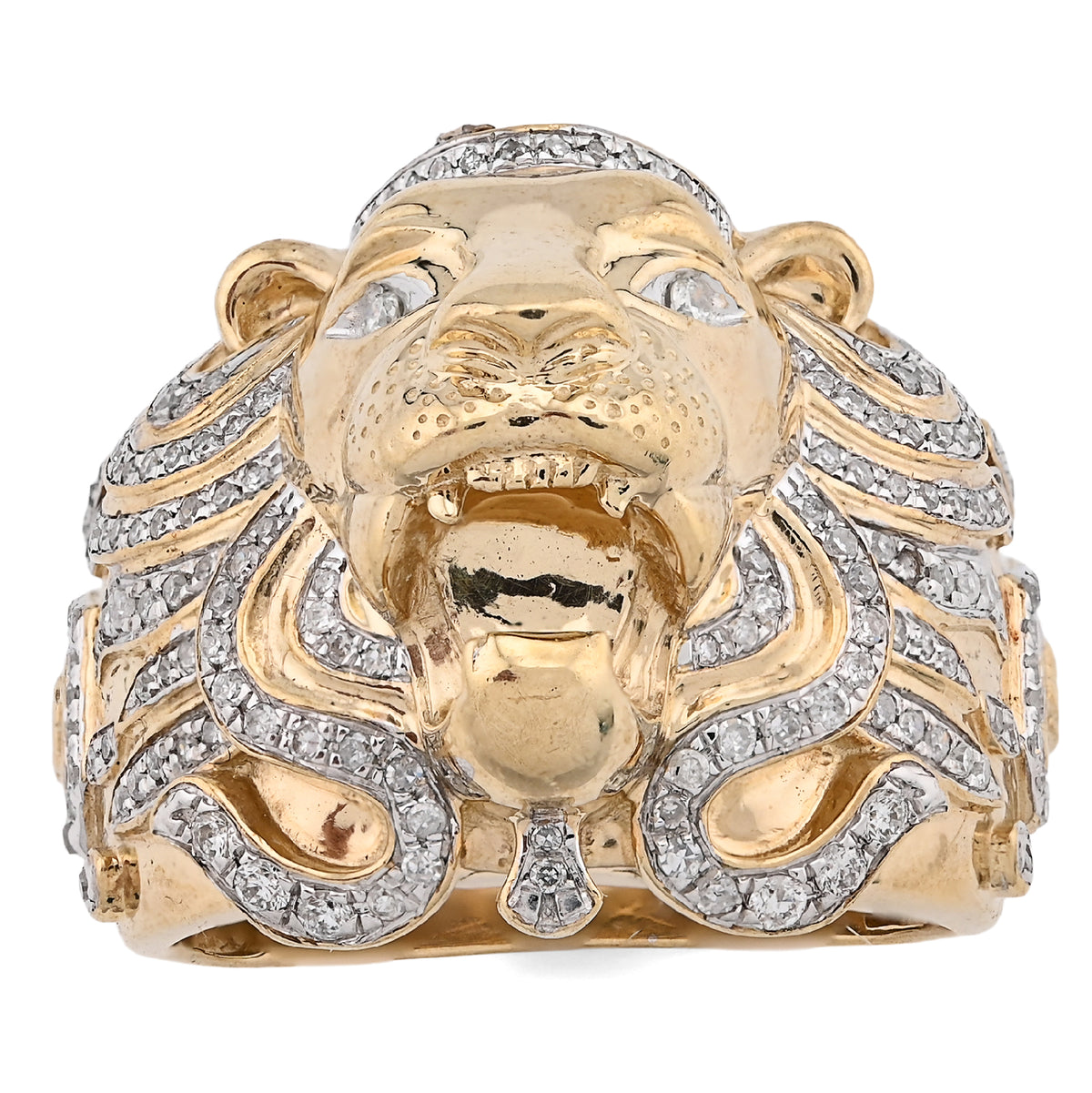 10K Yellow Gold 0.75CT Natural Diamond RoaRing Lion Head Men Pinky Ring — view 2
