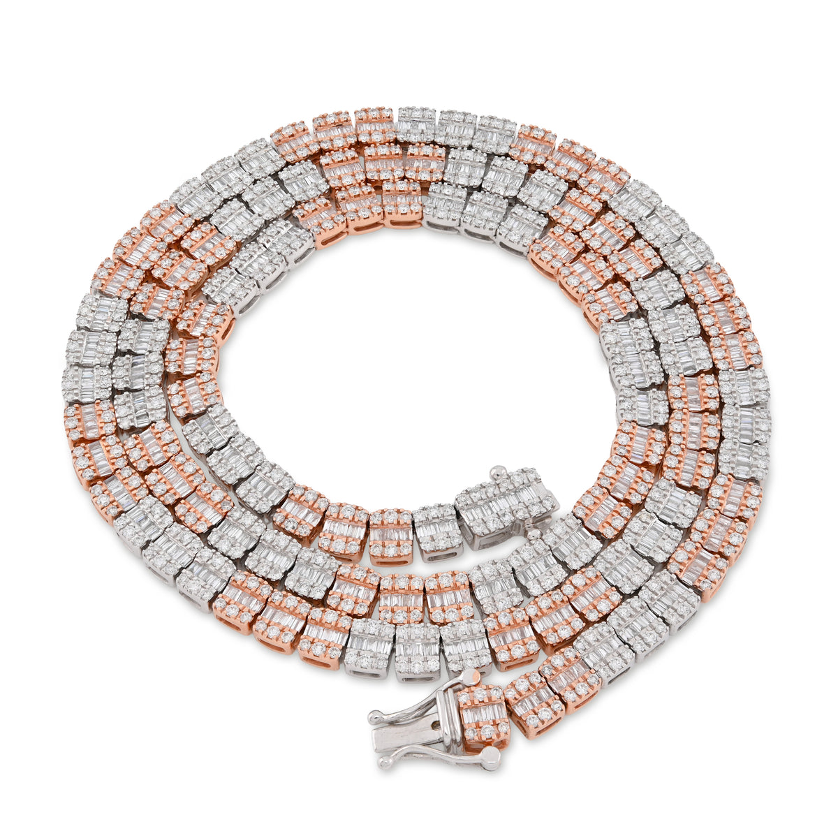 10K Rose/White Gold 9CT Natural Diamond Round/Baguette Tennis Chain 5MM Men Women 20" CHain — view 3