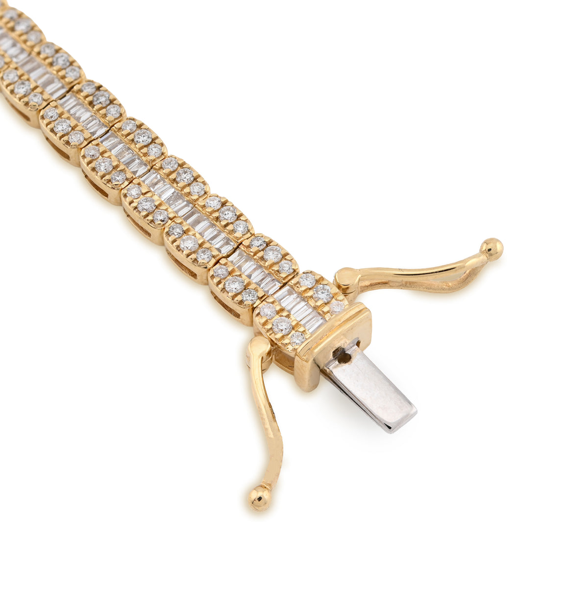 10K Yellow Gold 2.97CT Natural Diamond Round/Baguette 5MM Tennis Bracelet 7" — view 6