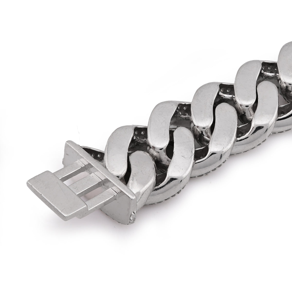 Cuban Link 12MM All White Natural Diamond 7.31CT 925 Silver Men Bracelet 8" — view 6