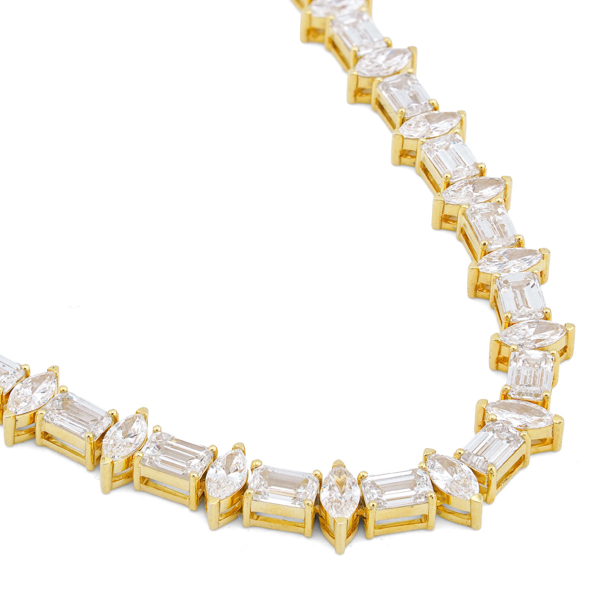 10K Yellow Gold 80CT 75 Pointer Emerald/Marquise Solitaire Lab Diamond 24" Men Women Tennis Chain — view 6