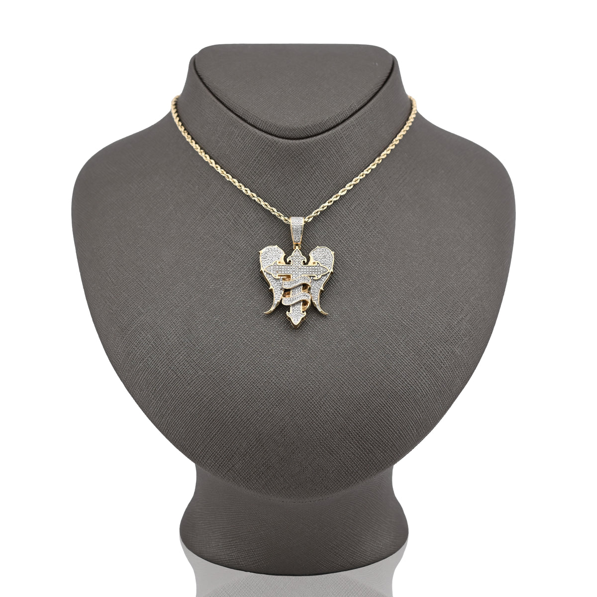 10K Yellow Gold Cross with Angel Wings 0.83CT Natural Diamond Charm Men Women Pendant — view 3