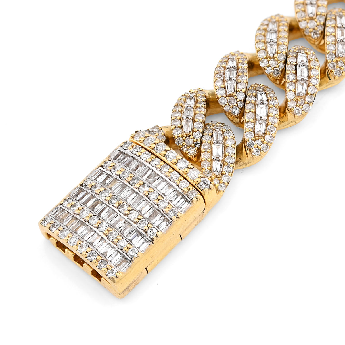 10K Yellow Gold 10MM Natural Diamond 5.47CT Round/Baguette Cuban Link Bracelet 8" Men 41.4g  — view 6