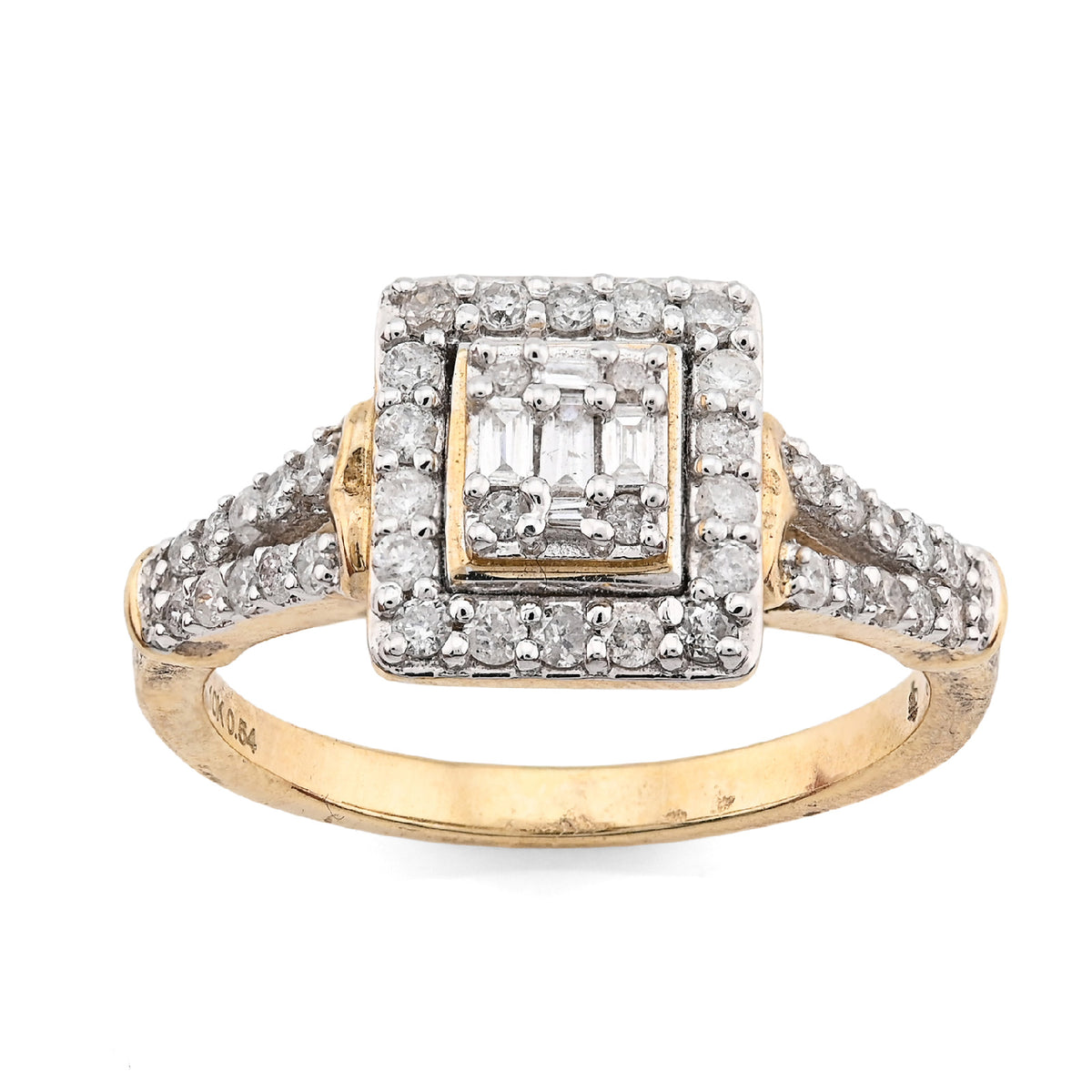 10K Yellow Gold 0.54CT Natural Diamond Round/Baguette Square Women Ring  — view 6