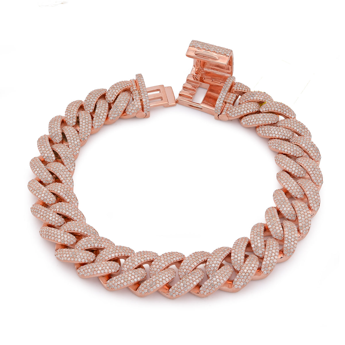 Cuban Link Rose 12MM Natural Diamond 7.375CT 925 Silver Men Bracelet 8" — view 7