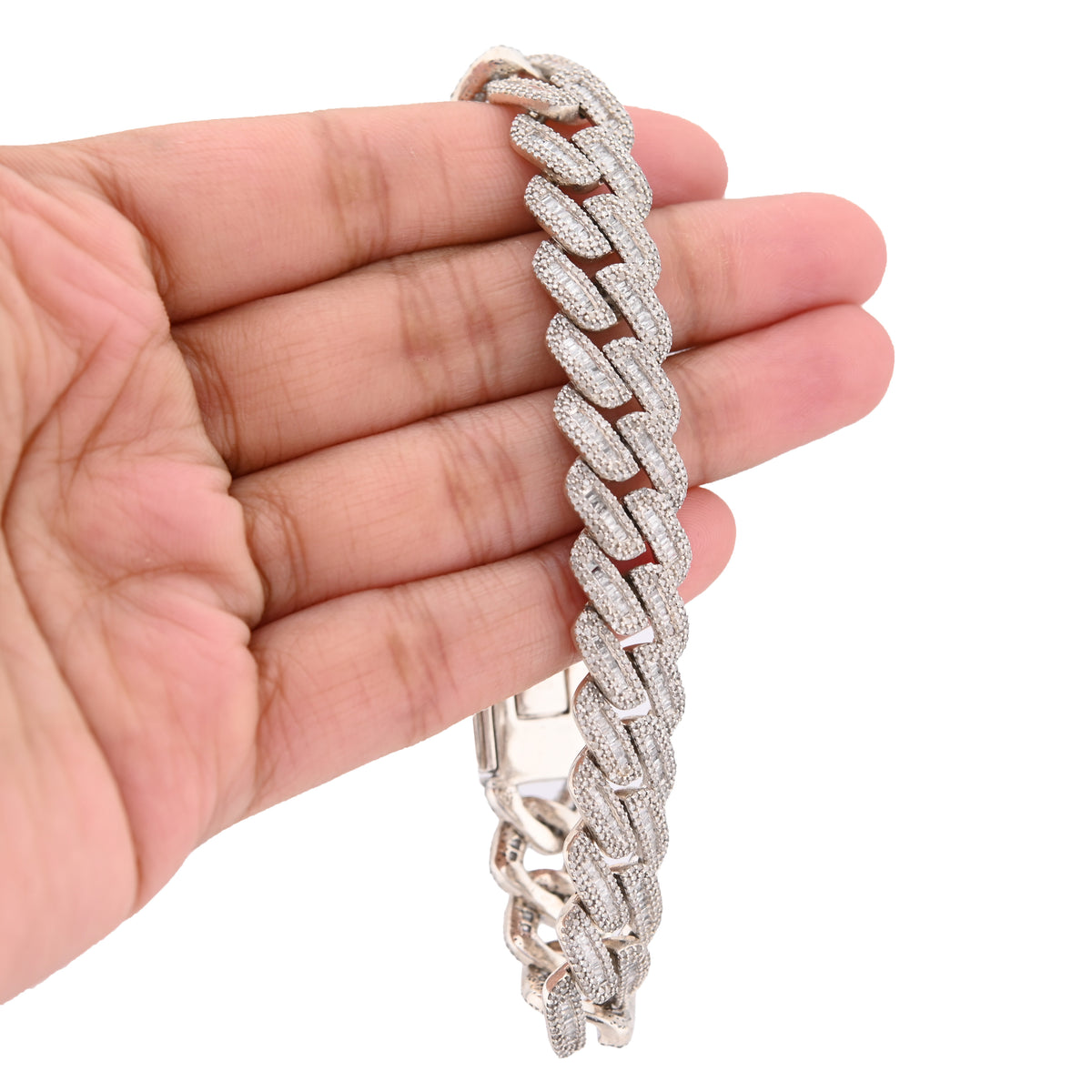 925 SS 9CT Natural Diamond Round/Baguette 12.5MM 8" Cuban Link Men Bracelet 45.7g — view 5