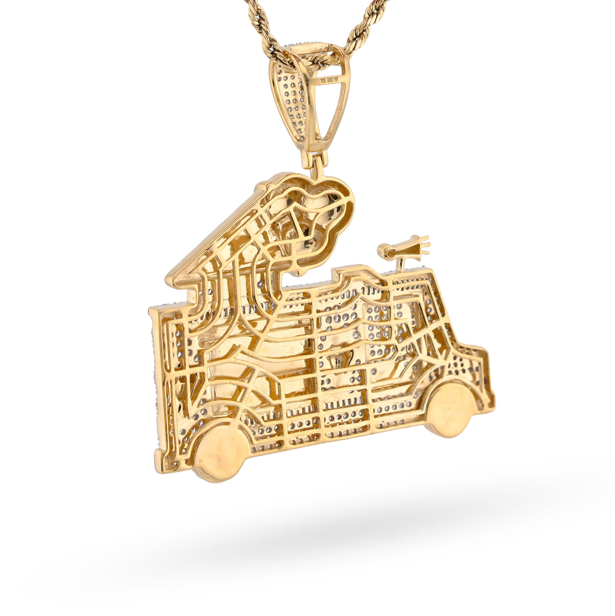 10K Yellow Gold 1.8CT Natural Diamond "Ice Cream" Truck Men Charm 16g Pendant — view 8
