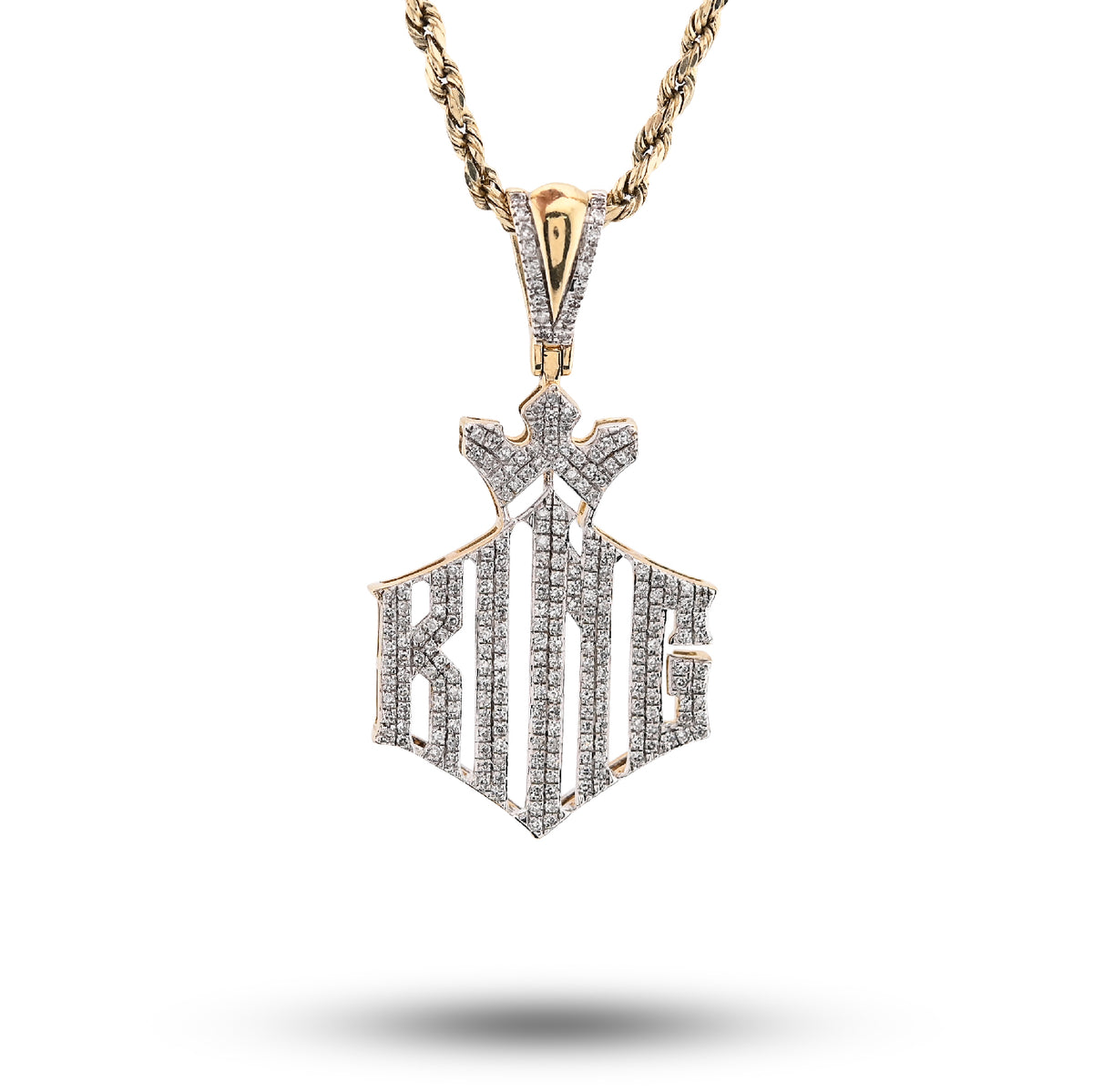 10K Yellow Gold Men "King" Charm 0.50Ct Natural Diamond Crown Pendant 1.6" — view 1