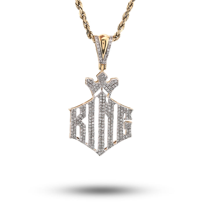 10K Yellow Gold Men "King" Charm 0.50Ct Natural Diamond Crown Pendant 1.6" — view 1