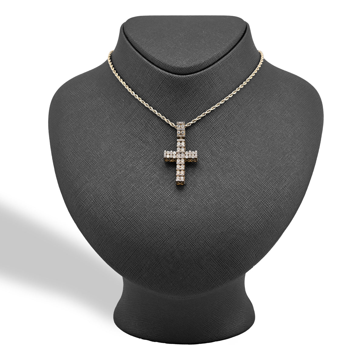 10K Yellow Gold 1.0 CT Natural Diamond Religious Cross Cage Back Men Women Pendant — view 3