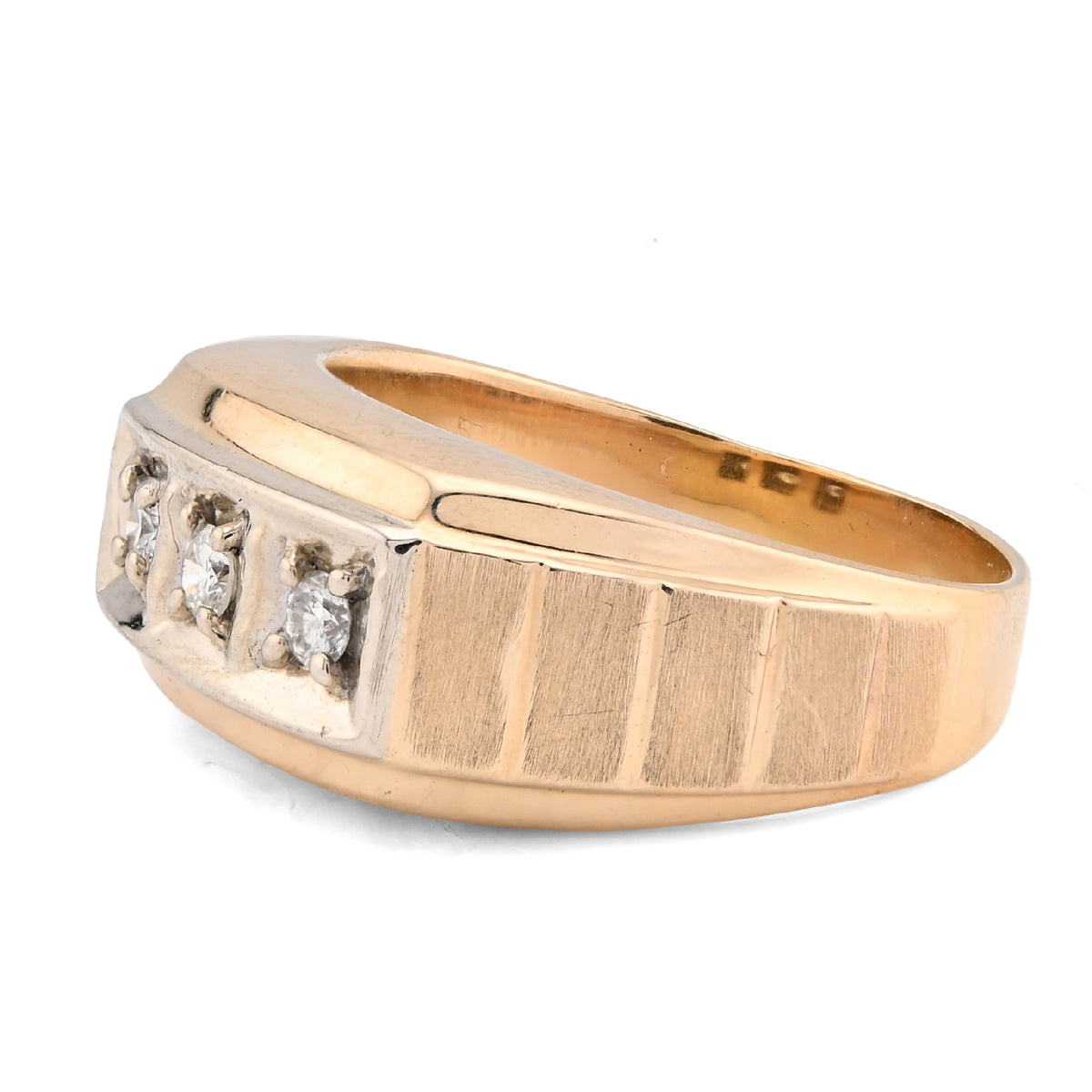 10K Yellow Gold 0.9CT 3 Diamond Solitaire Centre Men President's Ring — view 4