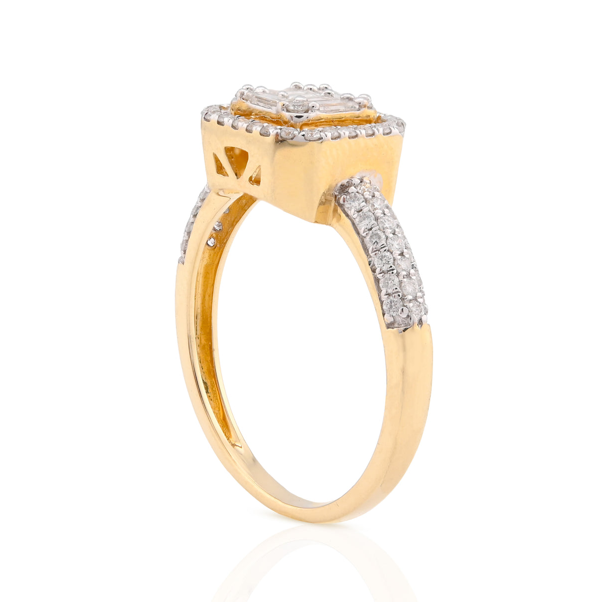14K Yellow Gold 0.56CT Natural Diamond Round/Baguette Square shape Women Ring — view 7