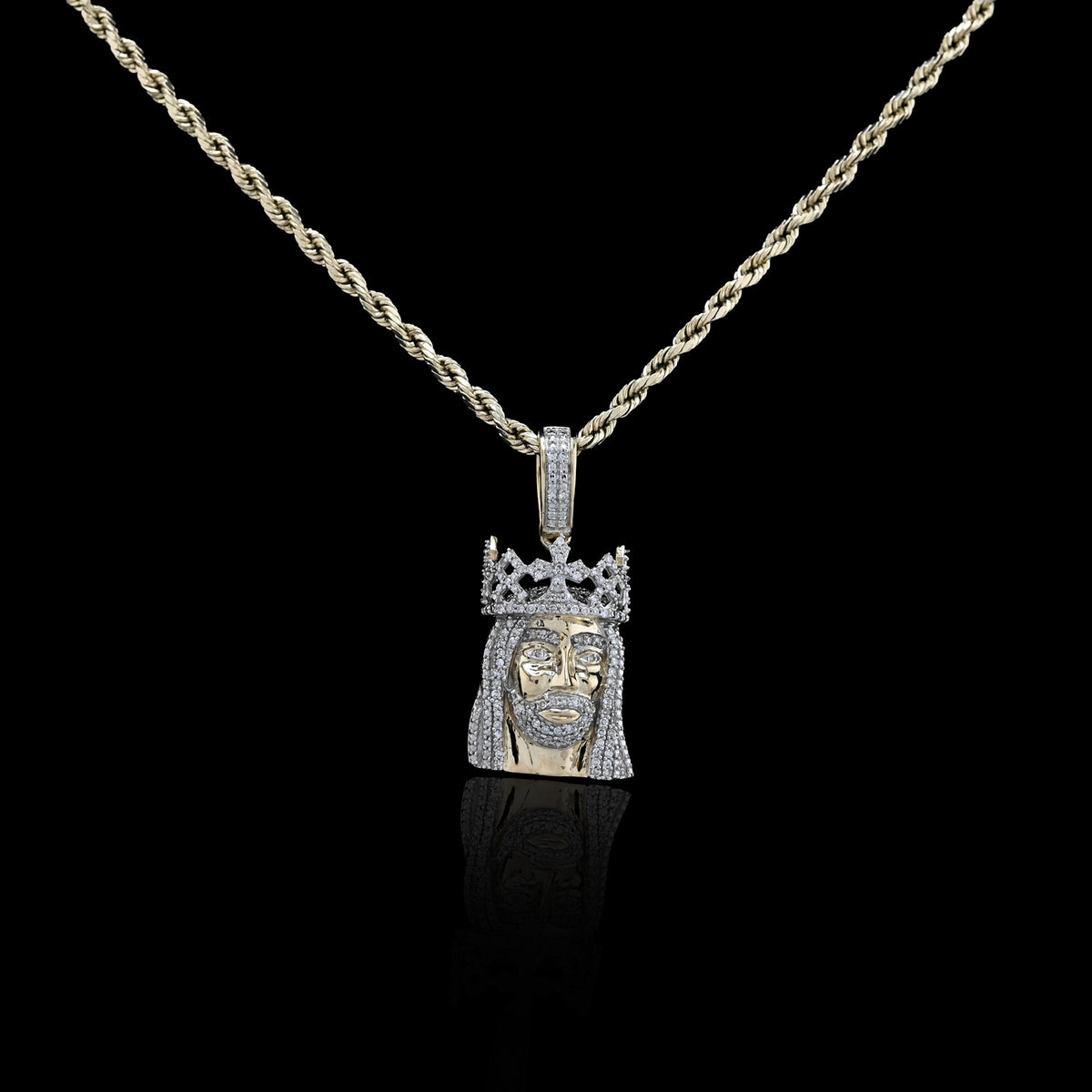 10K Yellow Gold 0.20 CT Natural Diamond Jesus Head Pendant — view 3