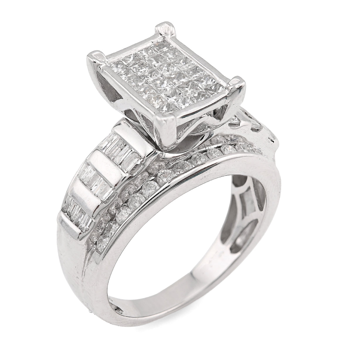 10K White Gold 1.50CT natural Diamond Princess/Round/Baguette Rectangular 11.6MM Women Wedding Ring — view 7