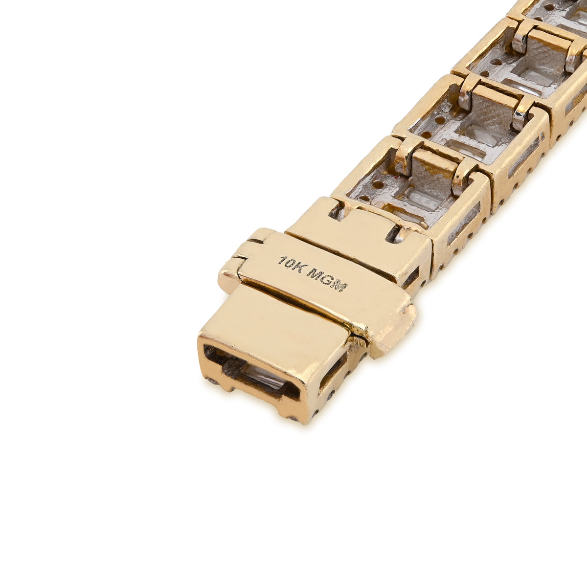 10K Yellow Gold 7.50CT Natural Diamond Round/Baguette Rectangular Link Bracelet 7.8MM 8" Men Women 30.2g — view 6
