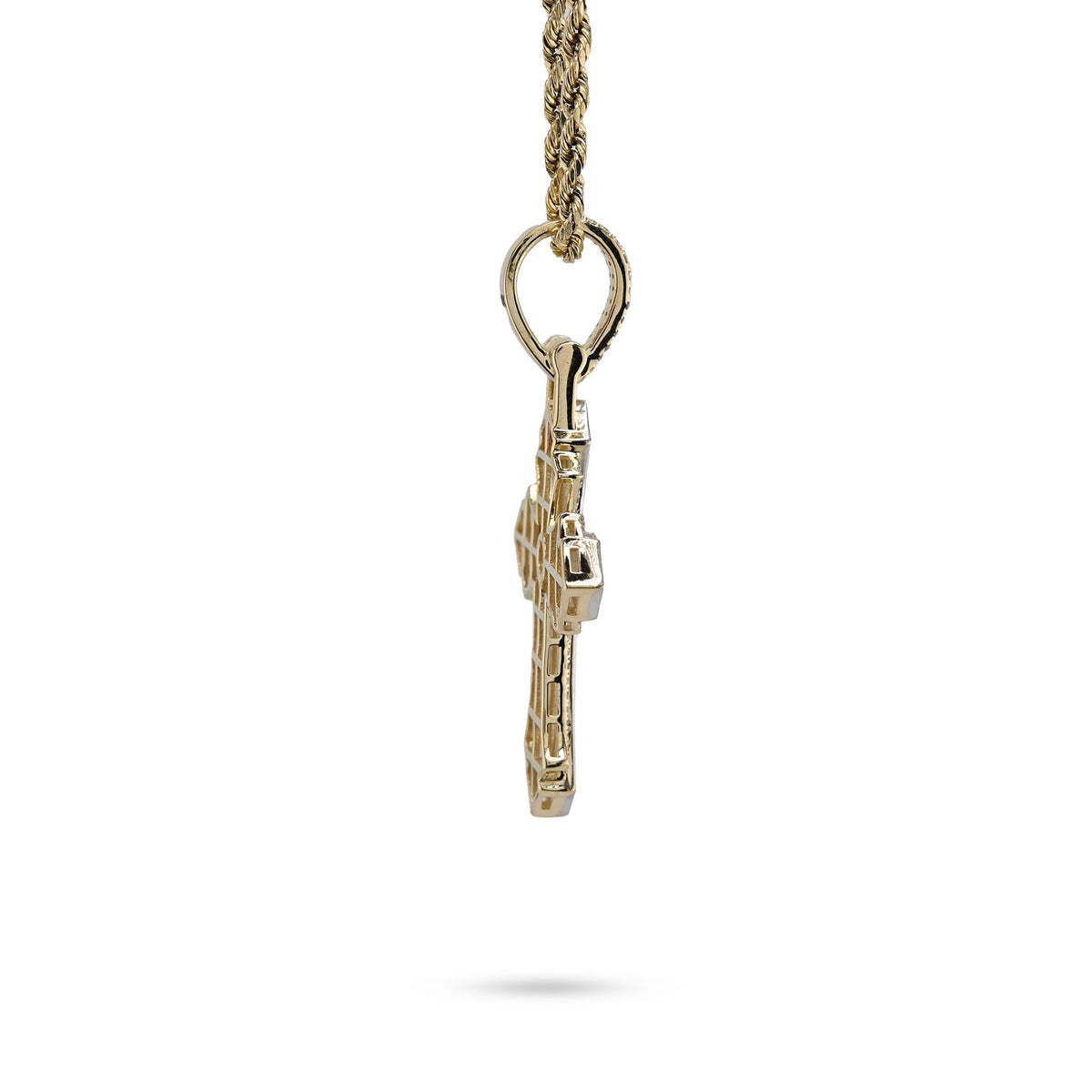 10K Yellow & WHite Gold 2 Tone 0.90CT Natural Diamond Religious Cross Pendant Mens CHarm — view 4