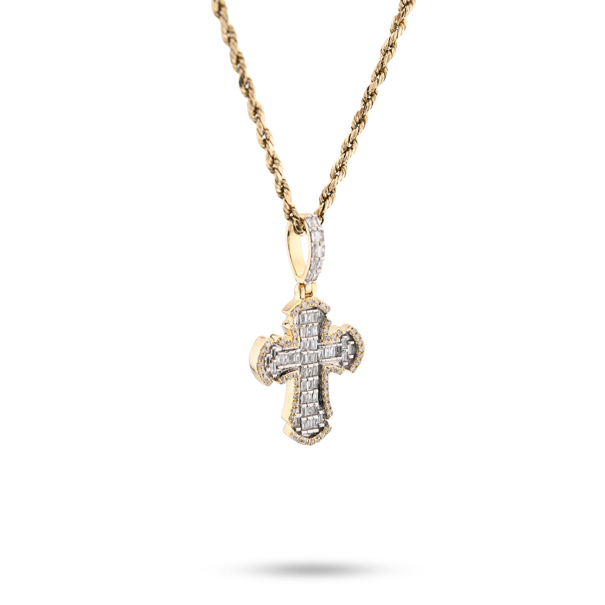 10K Yellow Gold Round & baguettes 0.43 CT natural Diamond Cross Charm 33.3 MM — view 4