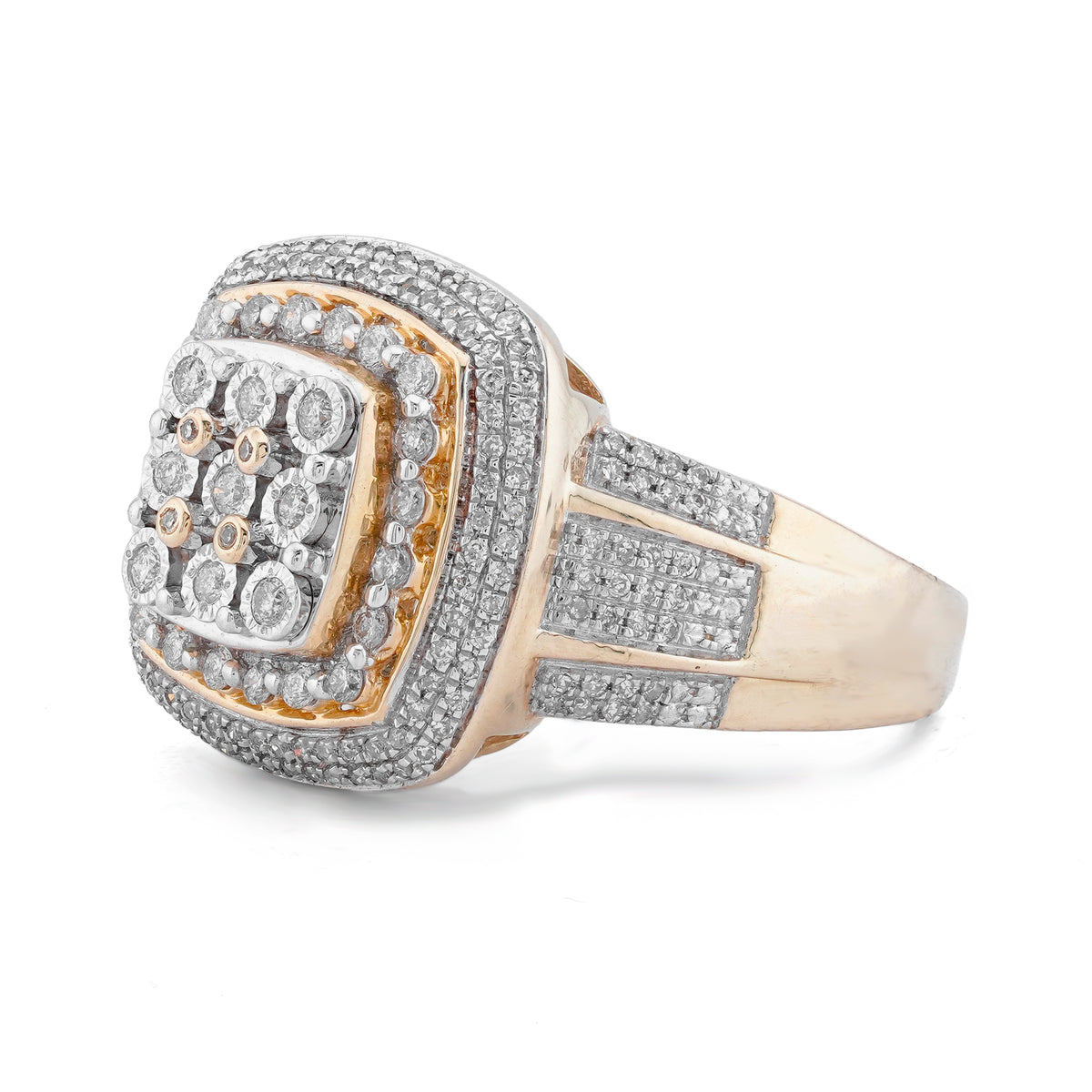 Multi Level Halo Ring Illusion set Natural Diamond 0.75CT 14K Yellow Gold Ring