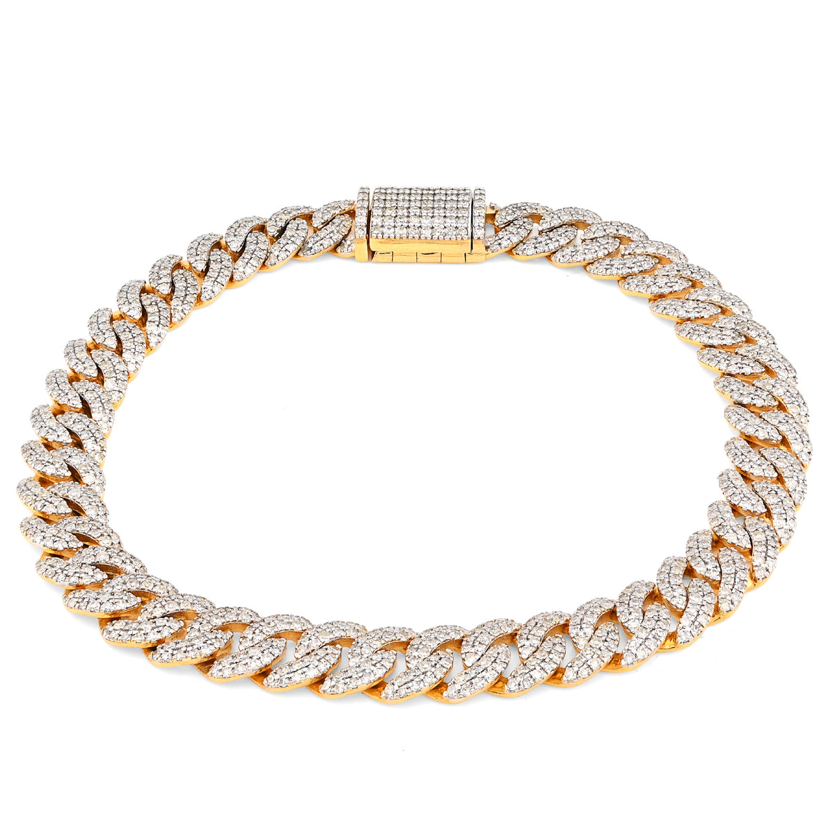 10K Yellow Gold 4.6CT Natural Diamond 8MM Round Cuban Link Bracelet 8" Bracelet Men 25.8g — view 2