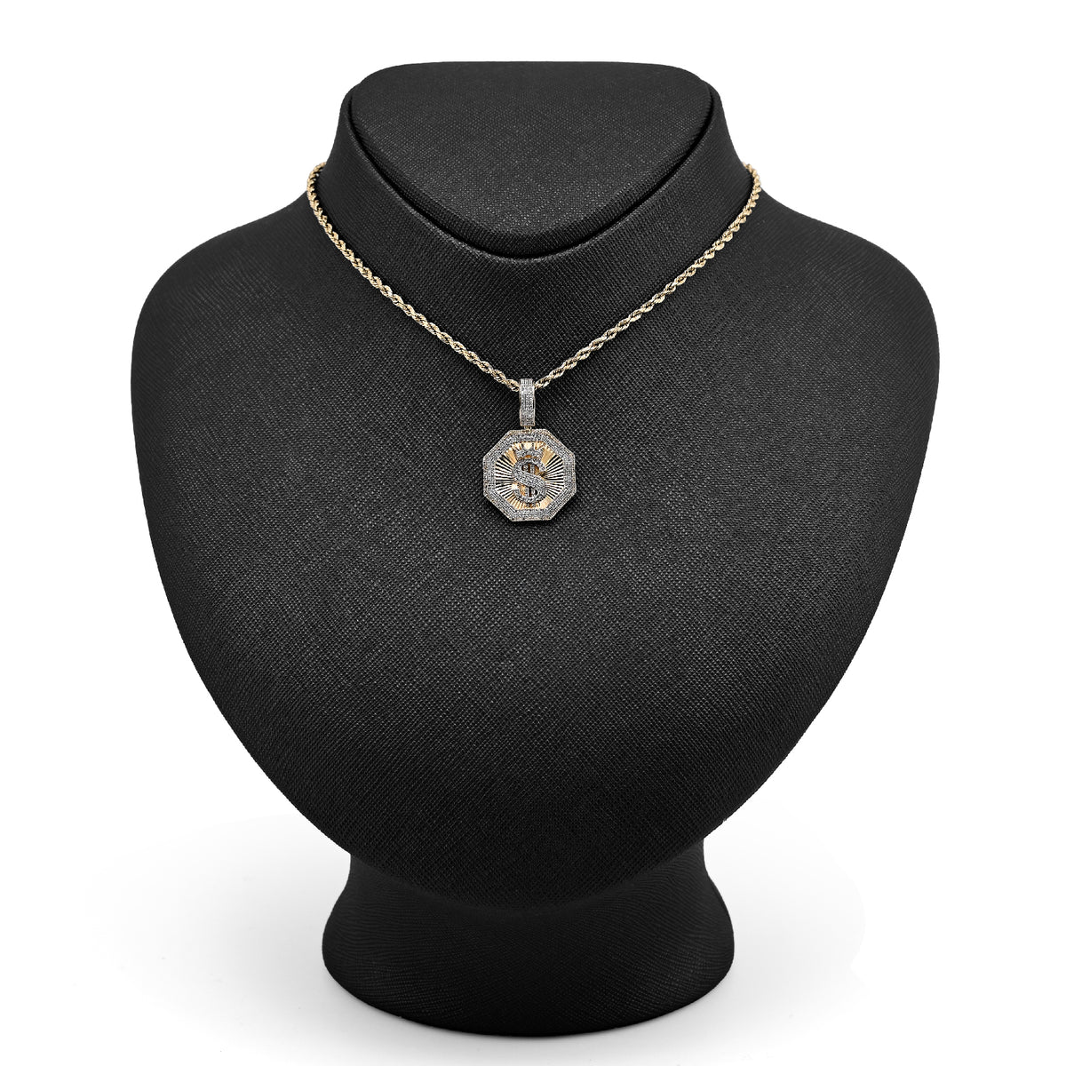 10K Yellow Gold 0.42CT Natural Diamond "$" Dollar Charm Men Pendant — view 2
