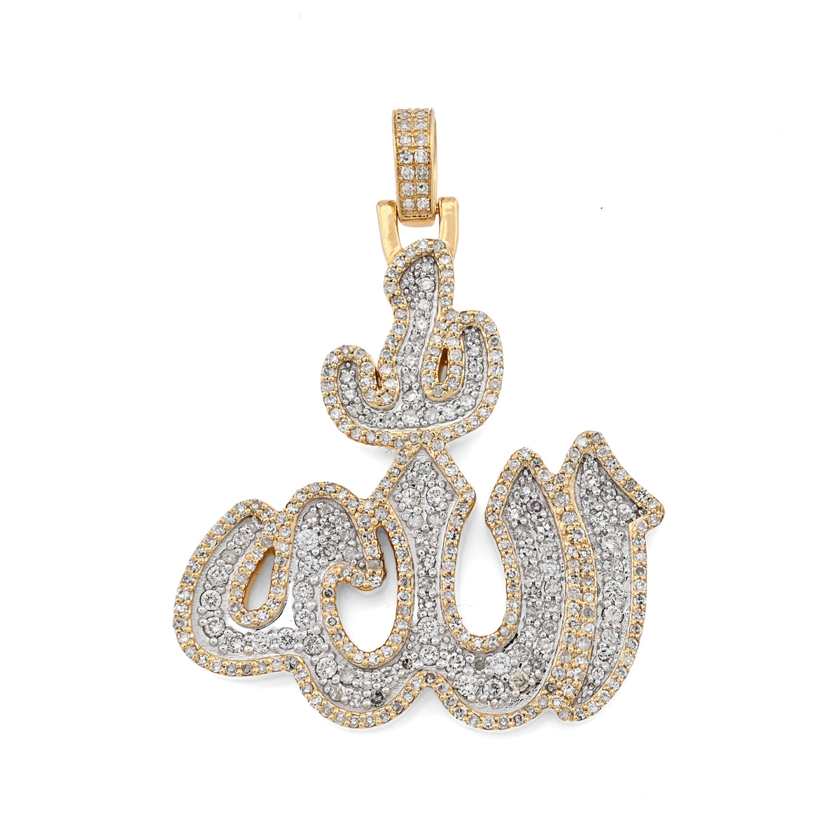 10K Yellow Gold 1.25 CT Natural Diamond Allah Religious Pendant Men Women Charm 1.75" — view 10