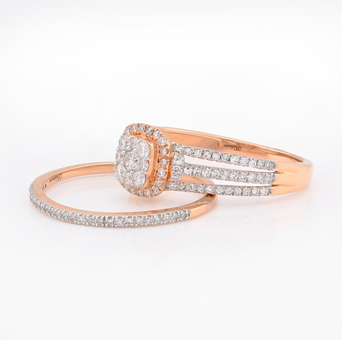 10K Rose Gold 0.50CT Natural Diamond Square 2 layer Women Wedding Ring & Band — view 2