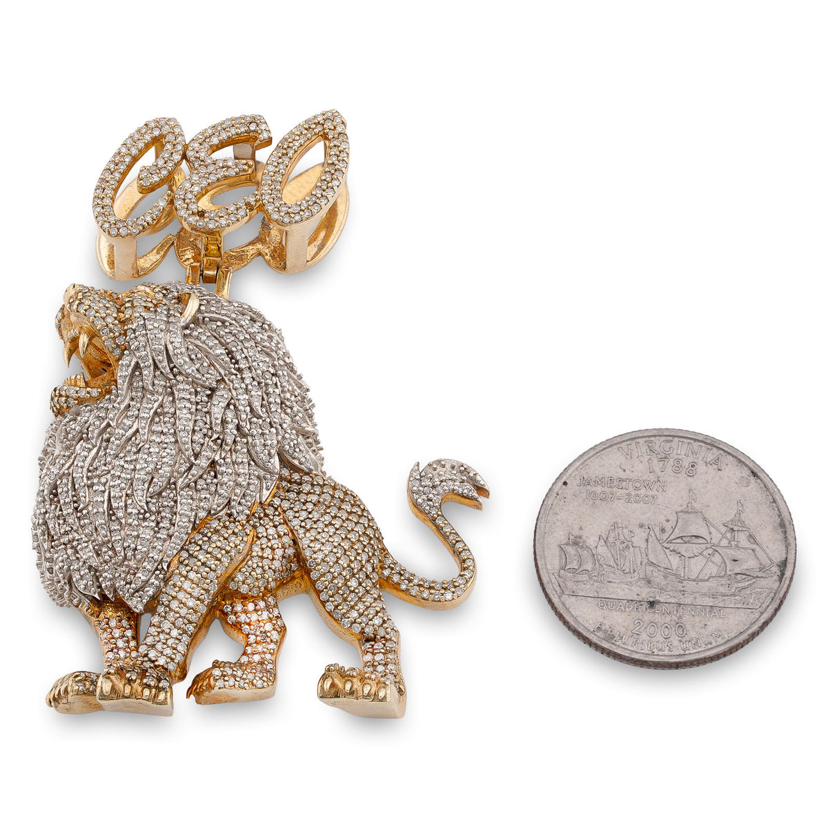 10K Yellow Gold CEO Lion Animal Charm 7.5CT Natural Diamond Men Women Charm — view 4