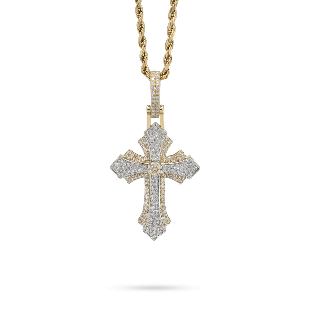 10K Yellow & WHite Gold 2 Tone 0.90CT Natural Diamond Religious Cross Pendant Mens CHarm — view 3