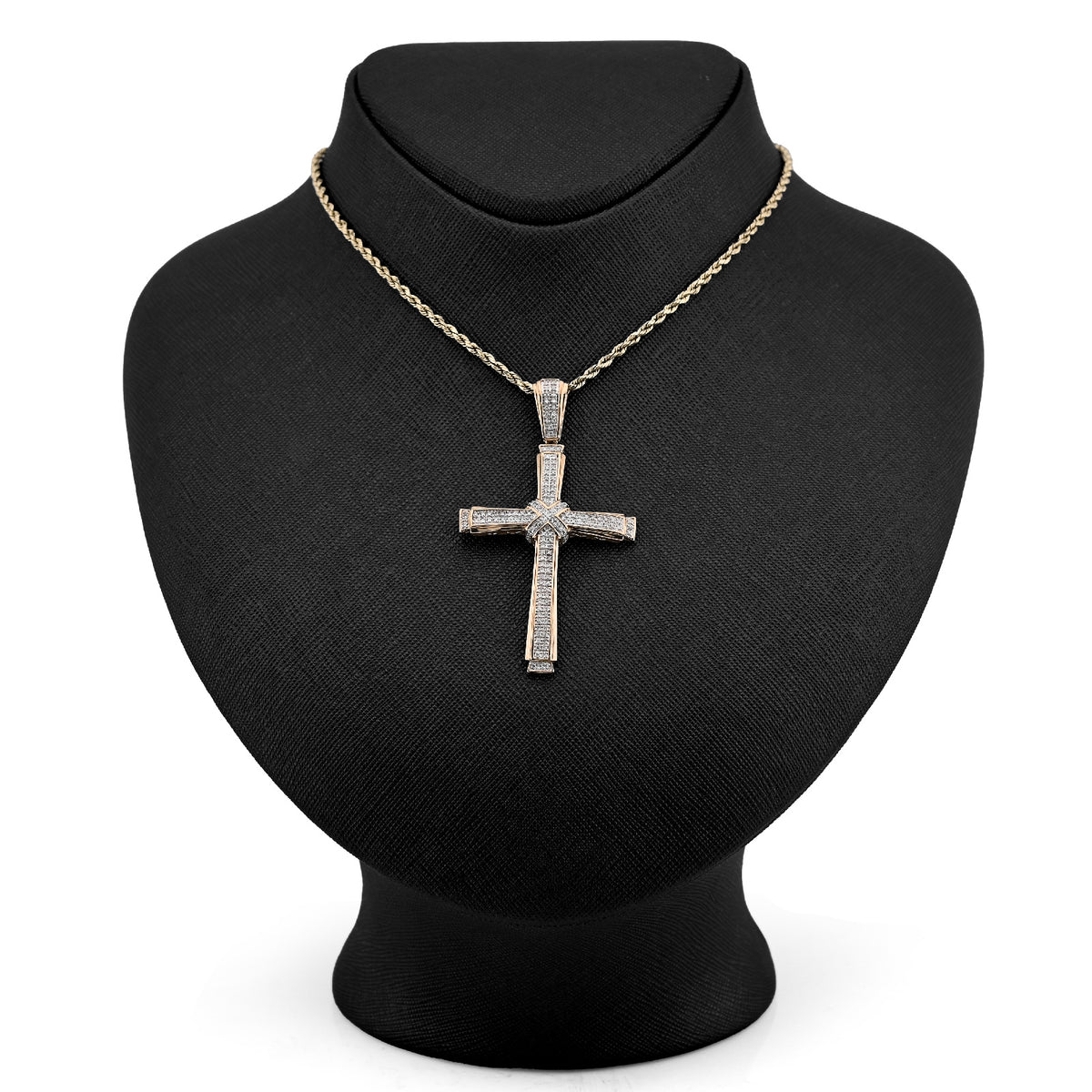 10K Yellow Gold 1.75CT Natural Diamond Cross Religious Charm Men Women Pendant 2.4" — view 7