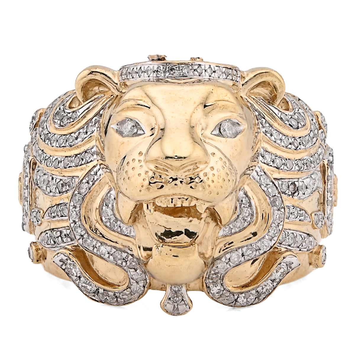 10K Yellow Gold 0.75CT Natural Diamond RoaRing Lion Head Men Pinky Ring — view 1