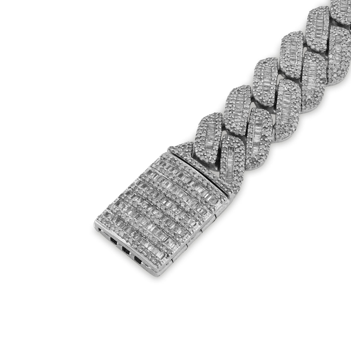 925 SS 9.63CT Natural Diamond Round/Baguette 12MM 8" Cuban Link Men Bracelet 46.5g — view 2