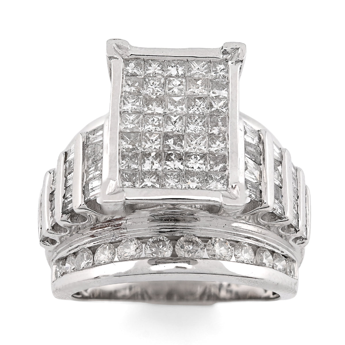 10K White Gold 3CT Natural Diamond Princess/Round/Baguette Rectangular 14.4MM Women Wedding Ring — view 6
