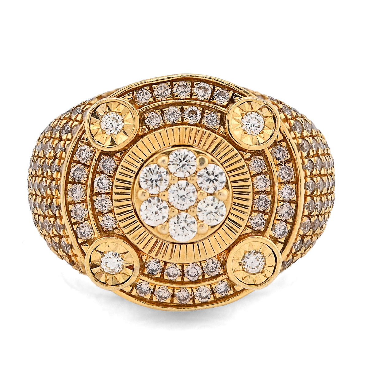 10K Yellow Gold Flower Cluster Multi Halo 2.55CT Natural Diamond Men Side Iced Pinky Ring — view 1