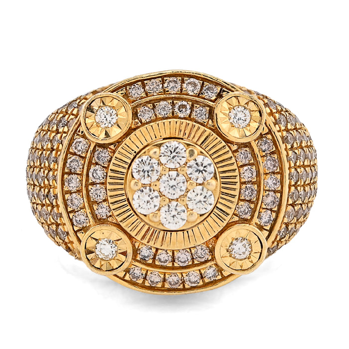 10K Yellow Gold Flower Cluster Multi Halo 2.55CT Natural Diamond Men Side Iced Pinky Ring — view 1