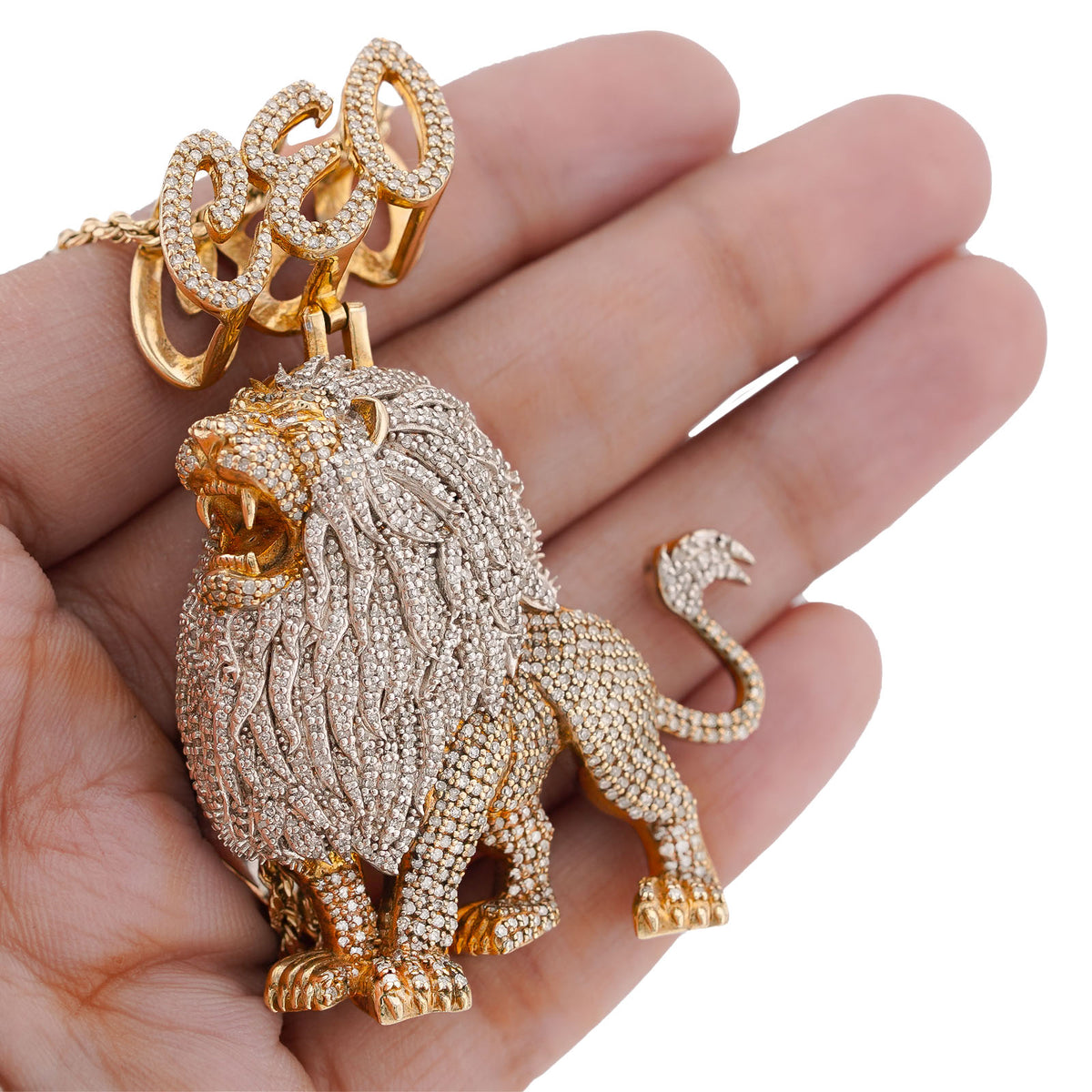 10K Yellow Gold CEO Lion Animal Charm 7.5CT Natural Diamond Men Women Charm — view 3