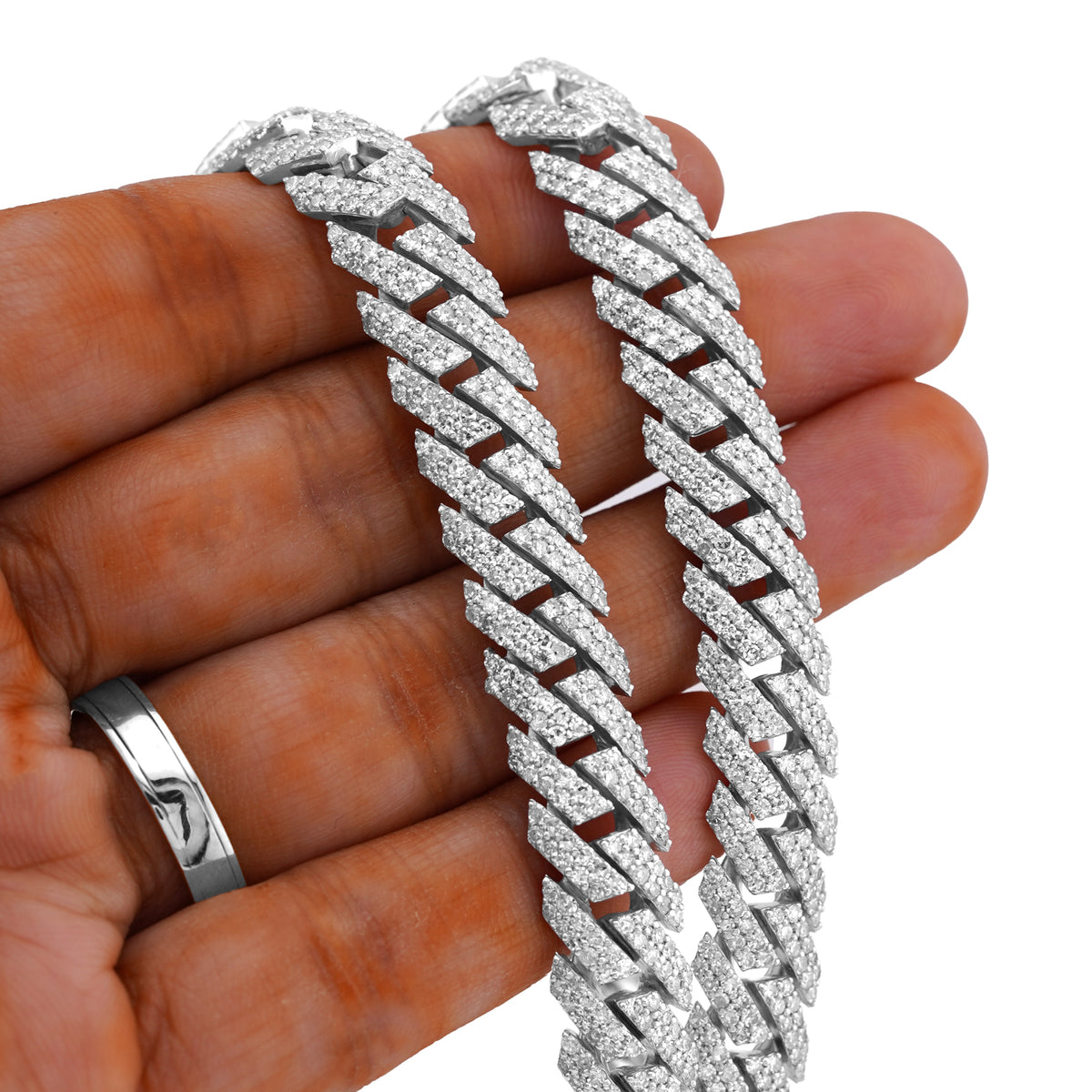 925 SS 22.85CT Lab Diamond 10MM Snake Cuban Link Chain 10MM 22" — view 8