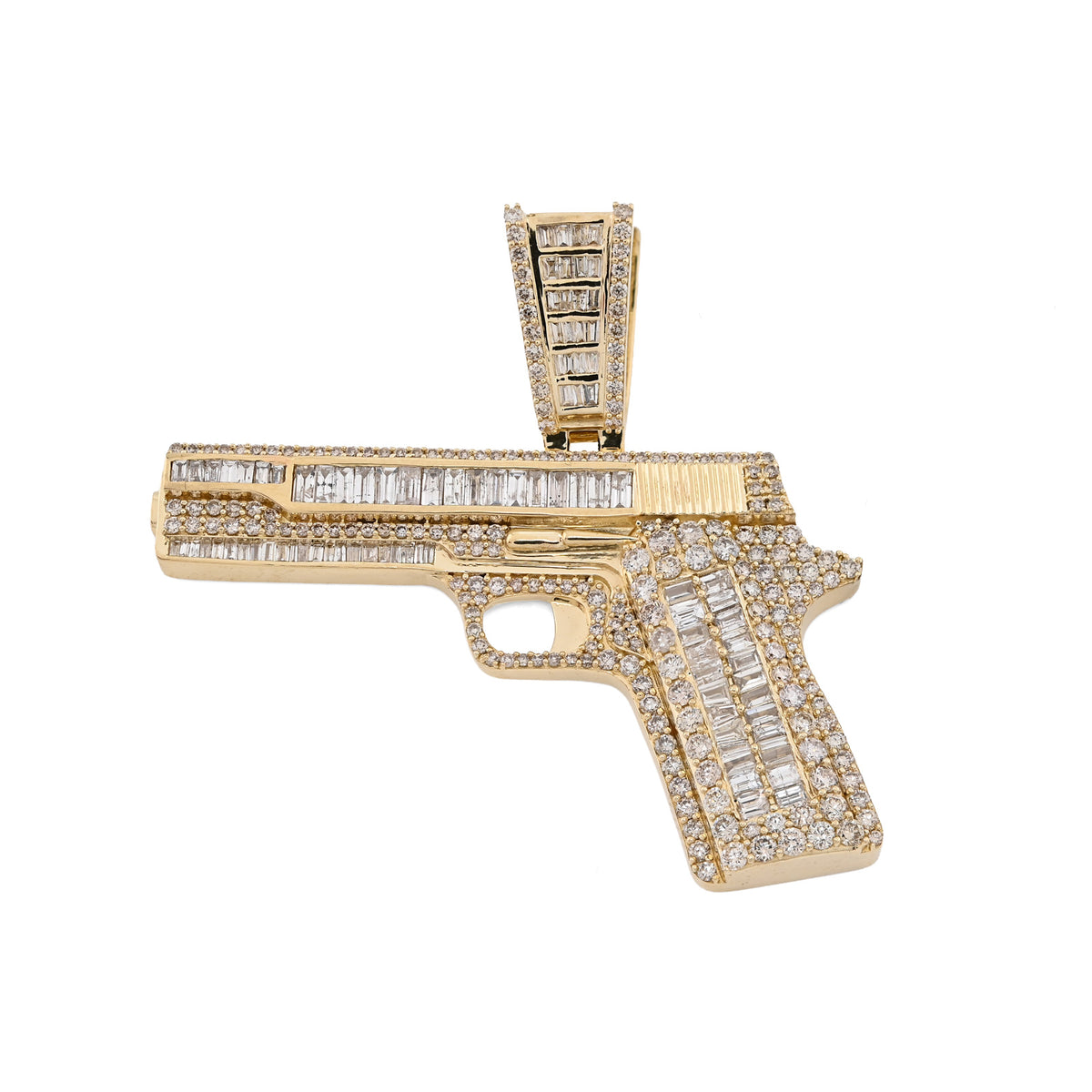 10K Yellow Gold 4.50 CT Natural Diamond Round/Baguette Gun Pendant Mens Charm 12.3g — view 9