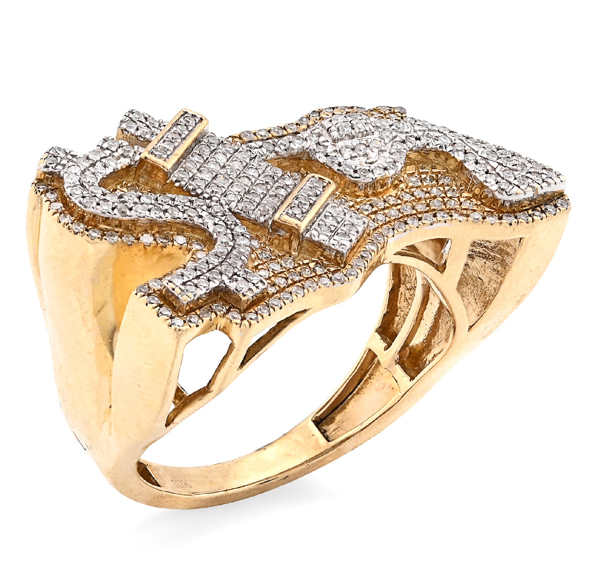 10K Yellow Gold 1.05CT "$", "Electric Plug", "Gun" Men Custom Natural Diamond Ring — view 3