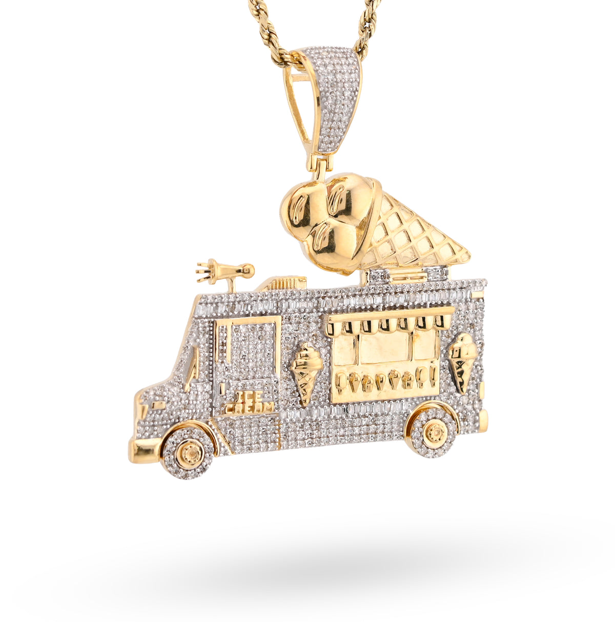 10K Yellow Gold 1.8CT Natural Diamond "Ice Cream" Truck Men Charm 16g Pendant — view 2