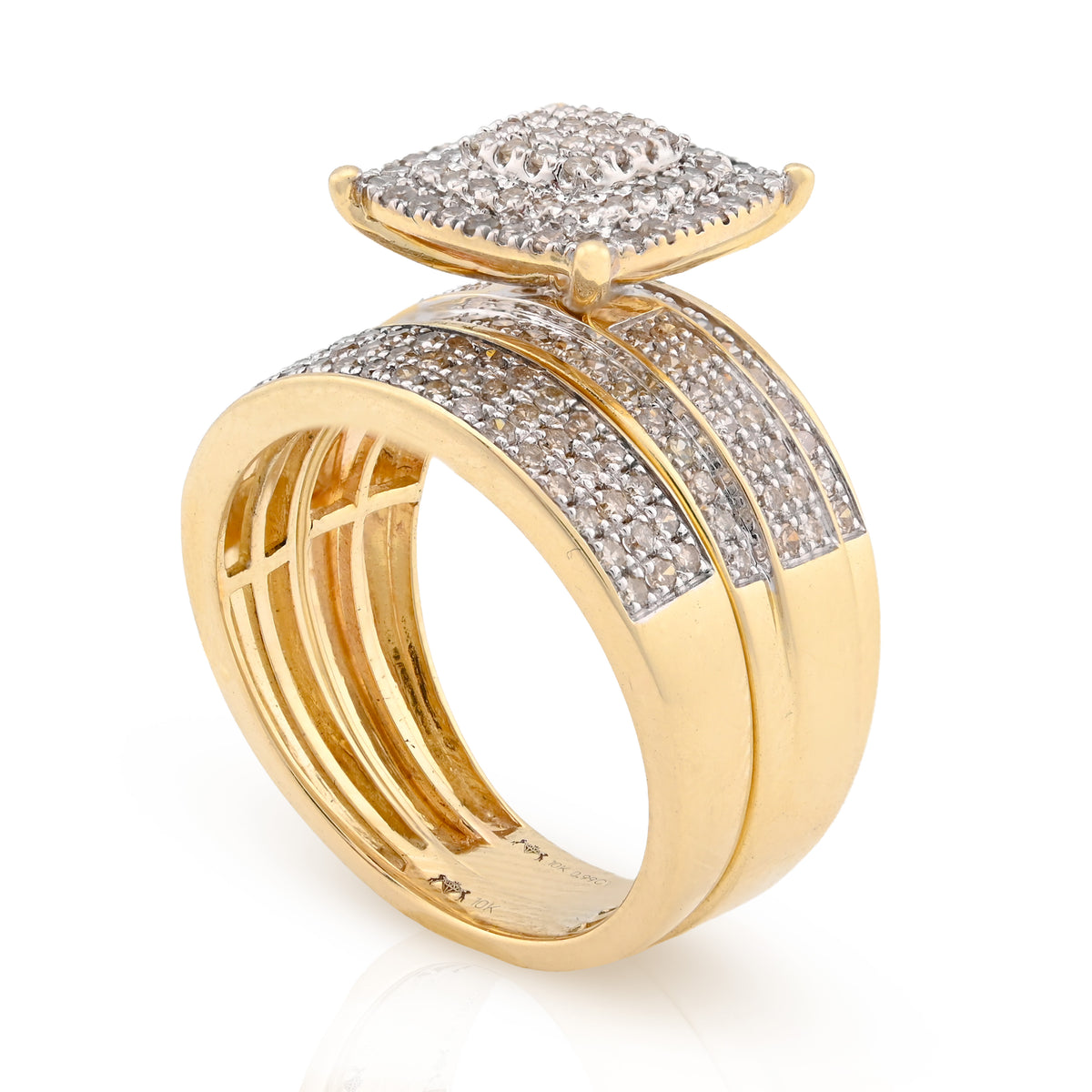 10K Yellow Gold Women 2 layer Rectangular Wedding Ring 0.99CT Natural Diamond Band — view 5